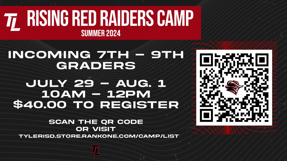 Football Camp Registration for incoming 7th-9th. Get a head start on the season! @TylerLegacyFB