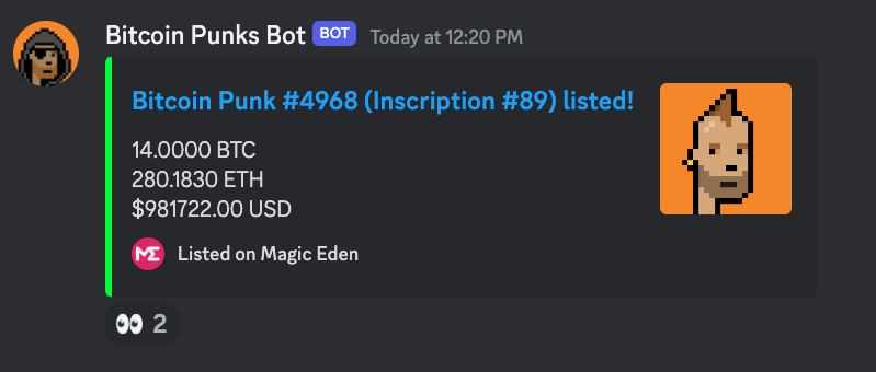 Bitcoin_Punks_'s tweet photo. This is the first time a sub-100 Bitcoin punk inscription has ever been listed for sale 👀 https://t.co/H1wlGtzVSq