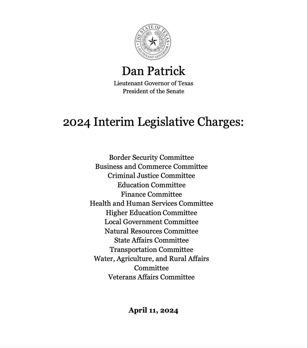 Excited to see these Senate interim charges: ✅'maintain childcare availability' ✅'help individuals obtain health care coverage' ✅'services for these children [with mental health challenges] that will support family preservation' ✅''early readiness' in grades preK-5' #TXlege