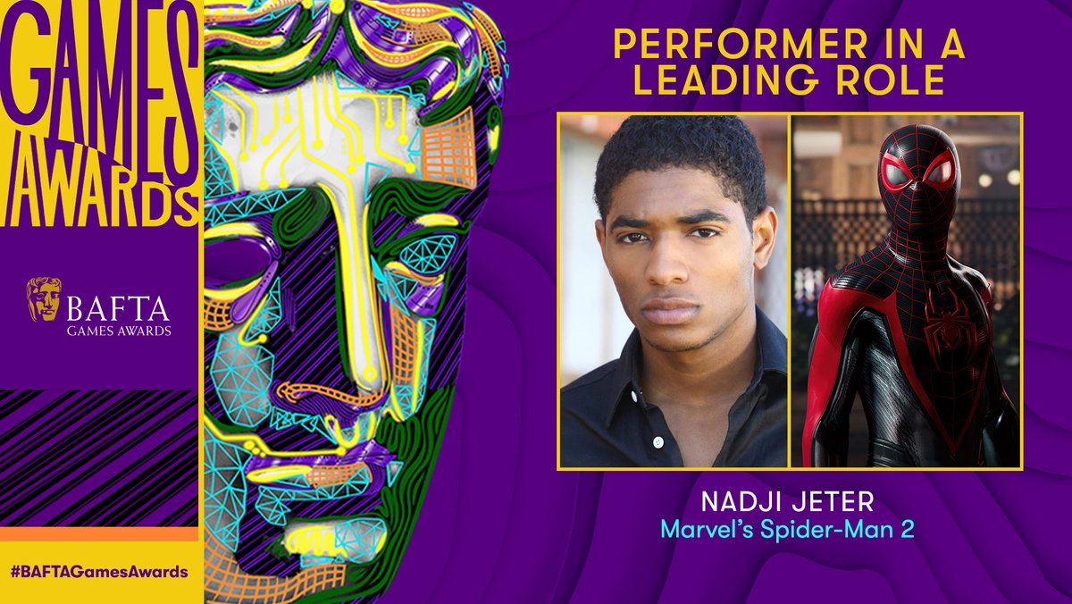 And it’s Nadji Jeter, as Miles Morales in Marvel’s Spider-Man 2, who takes home the award for Performer in a Leading Role 🏆 #BAFTAGamesAwards @NajJeter