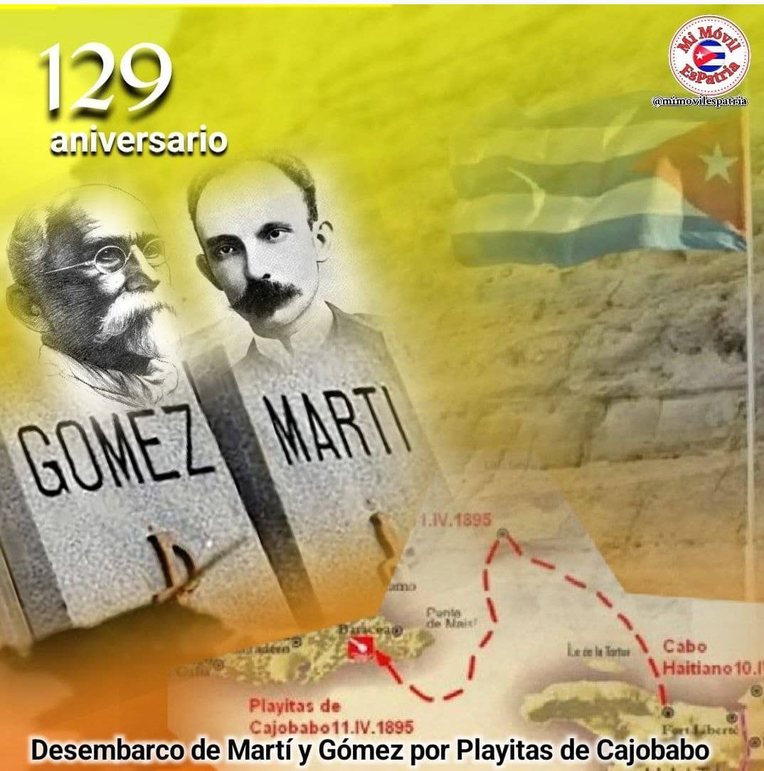 El 11 de abril de 1895 desembarcó por Playitas de Cajobabo Martí y Gómez. Ese desembarco encarnaban dos generaciones y una misma causa: la de la independencia de Cuba. #CubaViveEnSuHistoria #MartíVive