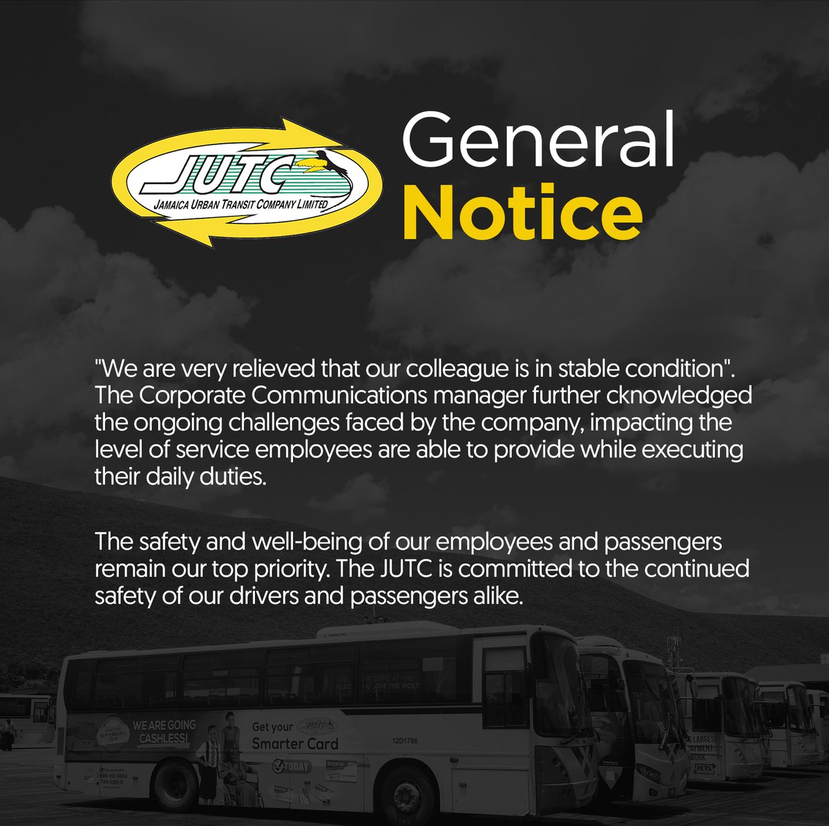 🚌 Service Update: The JUTC resumes operations on the Portmore/Downtown route. We're committed to restoring essential transportation services for our community. Additionally, we're relieved to inform you that our injured driver is now in stable condition.