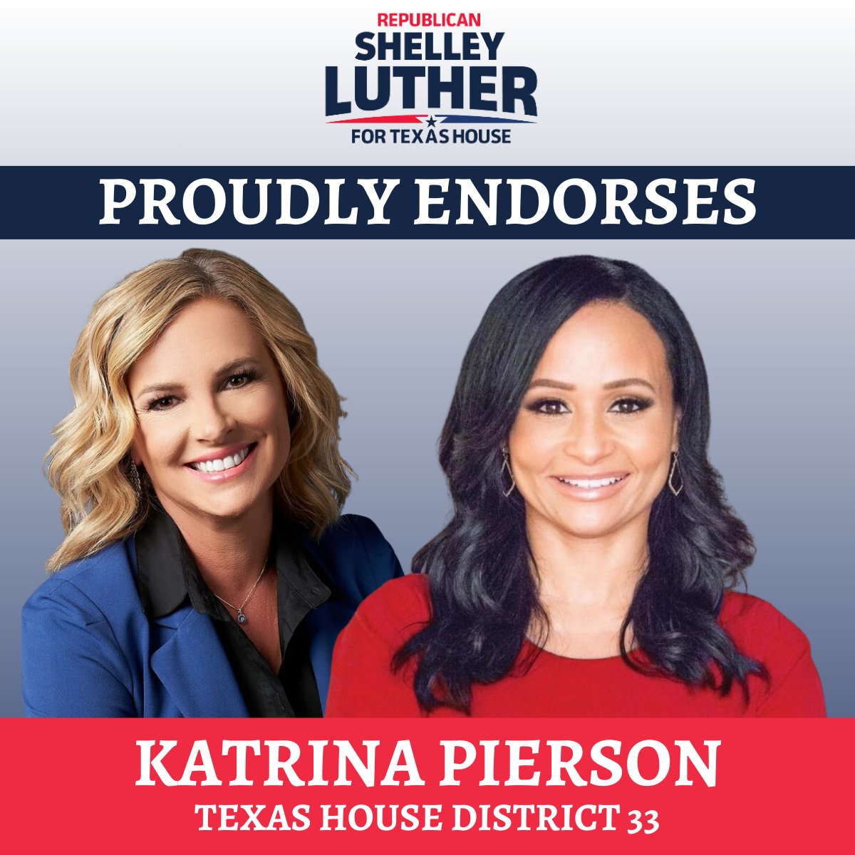 I am honored to endorse my friend, @KatrinaPierson, for Texas House District 33. She's a tough, no-nonsense fighter who is a key figure in bringing common sense and Christian values to the House. #MakeTheTexasHouseRepublicanAgain #txlege