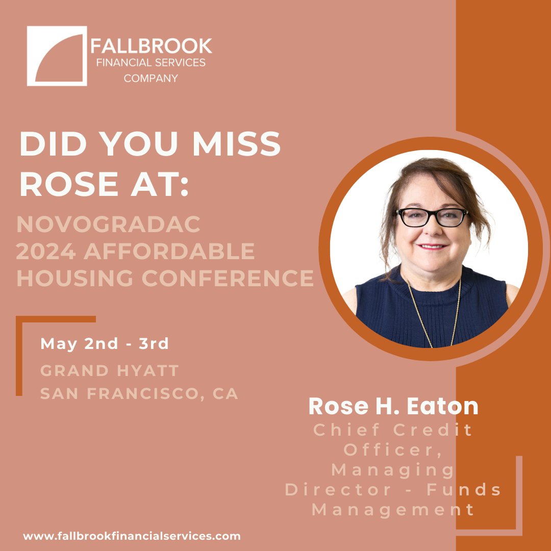 Did you miss meeting Rose Eaton at Novogradac 2024? No worries! Email Team@fallbrookfinance.com for tailored tax credit solutions & insights. #AffordableHousing