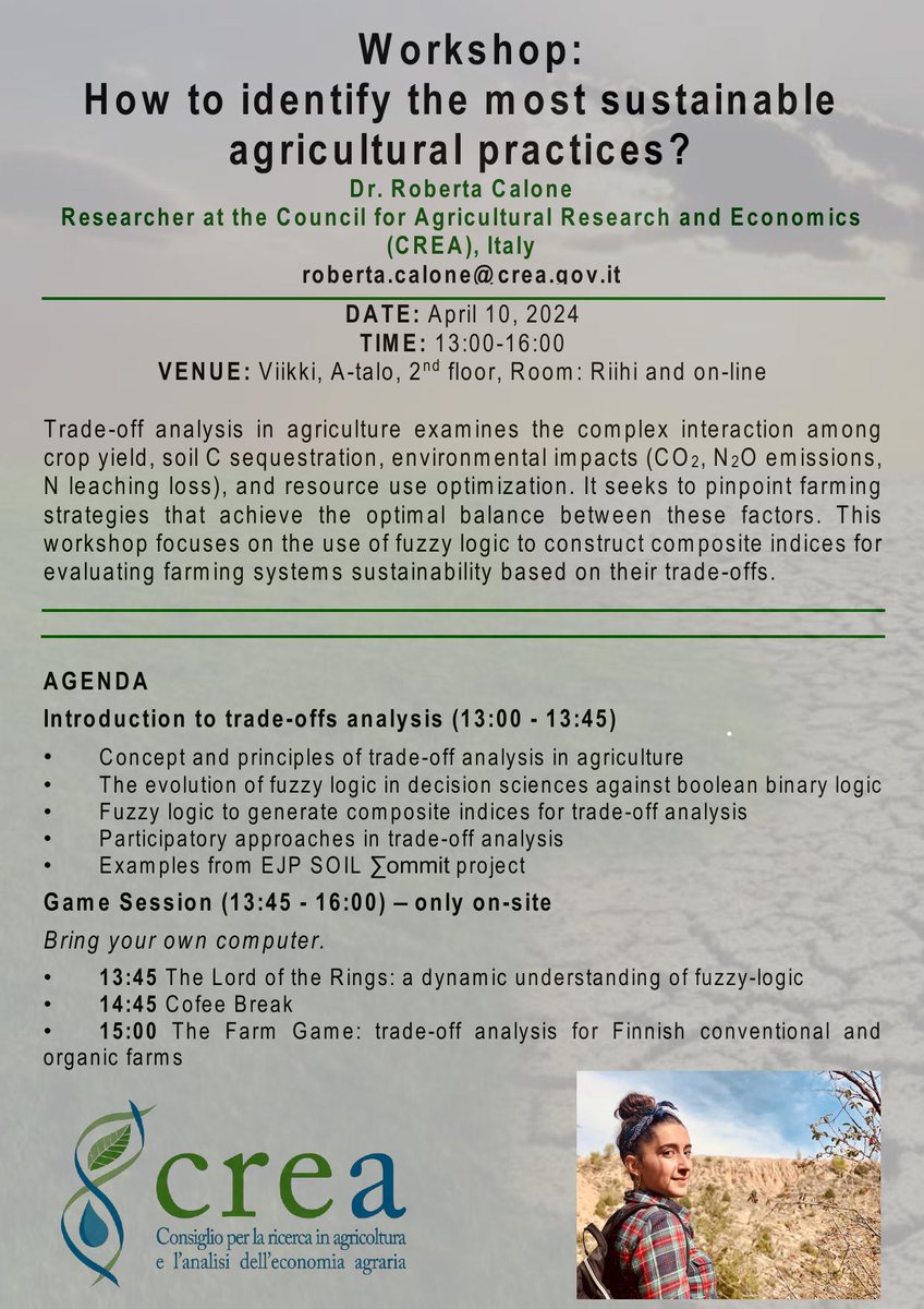 Do you know that how to assess #sustainability #farmingsystems 🚜🐂#tradeoffs CO2and #N2Oemissions #nitrogenleachinglosses #cropyields @RobertaCalone #CREA introduced #fuzzylogic 50 participants 👏 workshop #LUKE <a href="/EJPSOIL_Artemis/">EJPSoil - Artemis</a> #EJPSOIL∑ommit