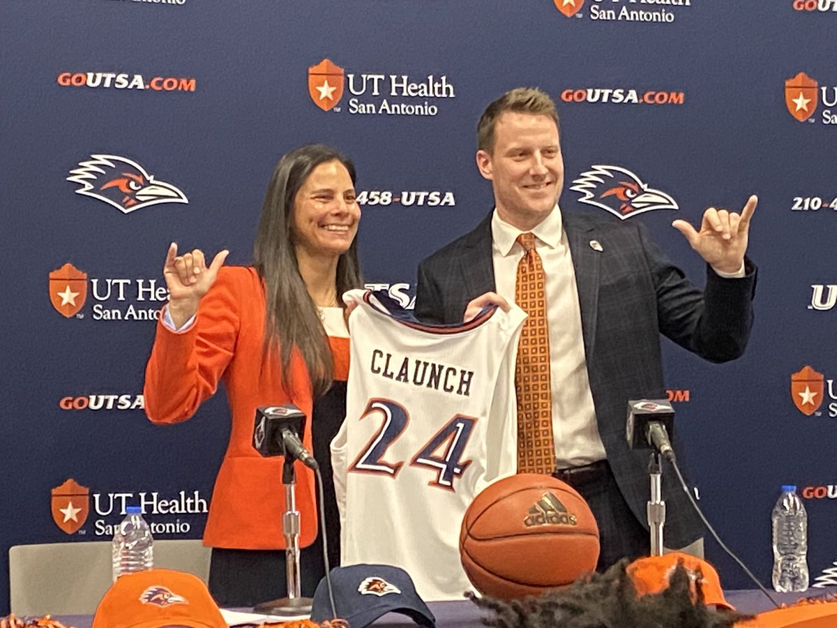 UTSA holding the introductory press conference this afternoon for new men’s basketball coach Austin Claunch, who was hired March 17 but closed out his run as an assistant helping Alabama to the Final Four before touching down in San Antonio this week.
