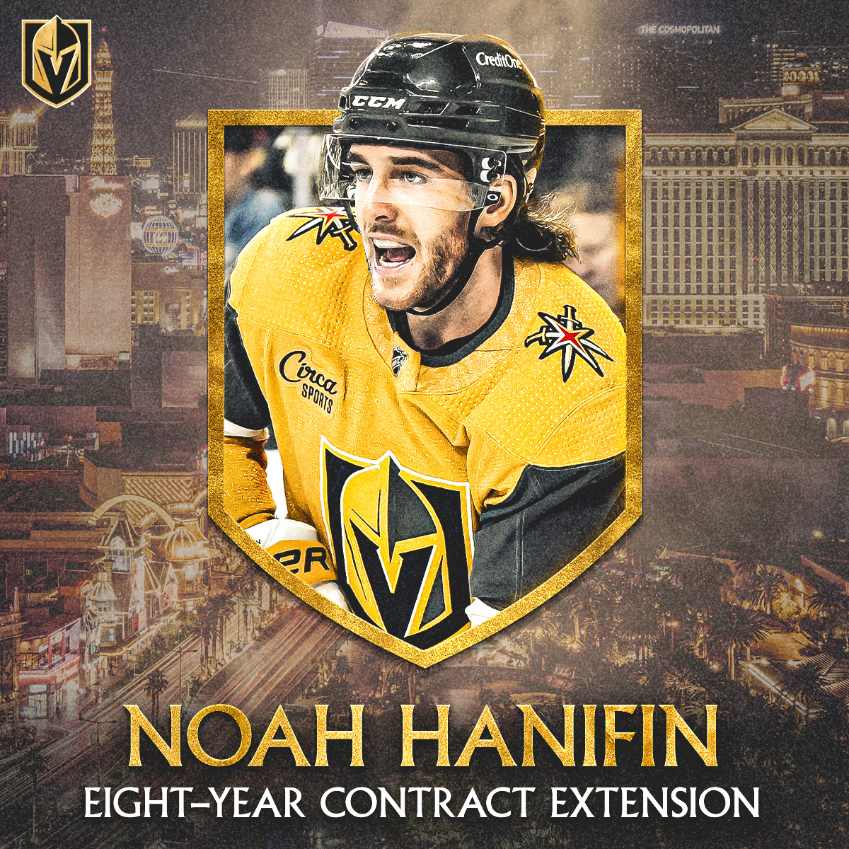 We Noah guy that’s sticking around for a while 😏 The Golden Knights have signed Noah Hanifin to an eight-year contract extension!!!! 🙌 #VegasBorn | #TheGoldenAge