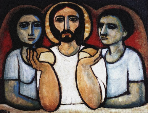 ‘Supper at Emmaus’ by Fr. Cerezo Barredo (1932-   ) Spain
#DivinityArrived #soulfulart #artandfaith #apaintingeveryday
#LoveCameDown #betweenstories #KyrieEleison #goodfriday #easter #resurrection #emmaus Info from shrineofstjude.claretians. org: When Claretian Father Barredo 1/4