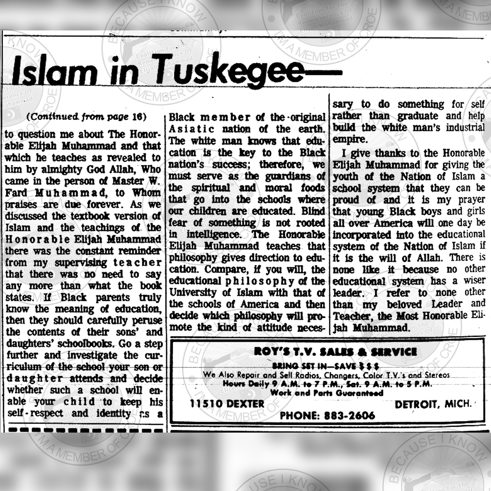 A look back #MuhammadSpeaks JANUARY 24, 1969
'Islam in Tuskegee'
Support the archives, donate, share croe.org
#ElijahMuhammad #education #history #nationbuilding #NationofIslam #CROEArchives