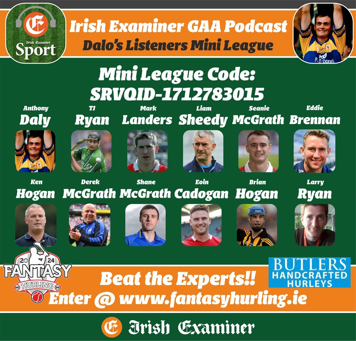 Get your last AvB 15v15 played before Championship throws in with the @daloanto @examinersport @FantasyHurling Listeners League. CODE: SRVQID-1712783015. Thanks again to @ButlersHurleys for generously supplying the prize.