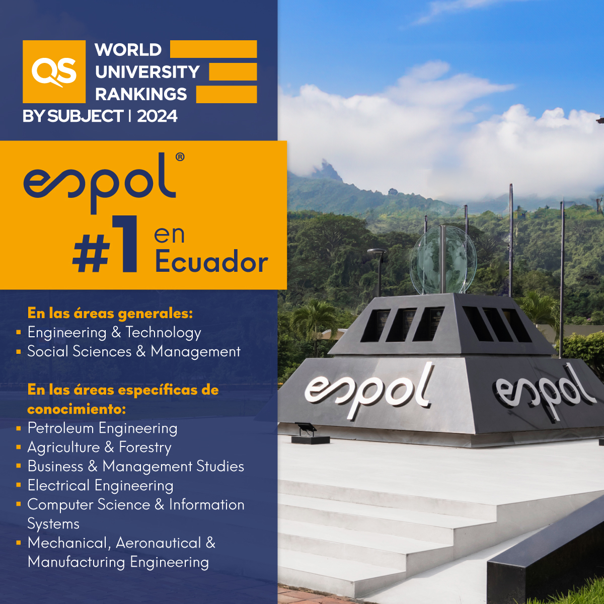 #OrgulloPolitécnico ¡ESPOL, entre las instituciones académicas más destacadas a nivel regional y mundial! Este logro evidencia el trabajo de calidad que es el resultado del compromiso de toda la comunidad politécnica.  Conoce más detalles: tinyurl.com/qsransubESPOL