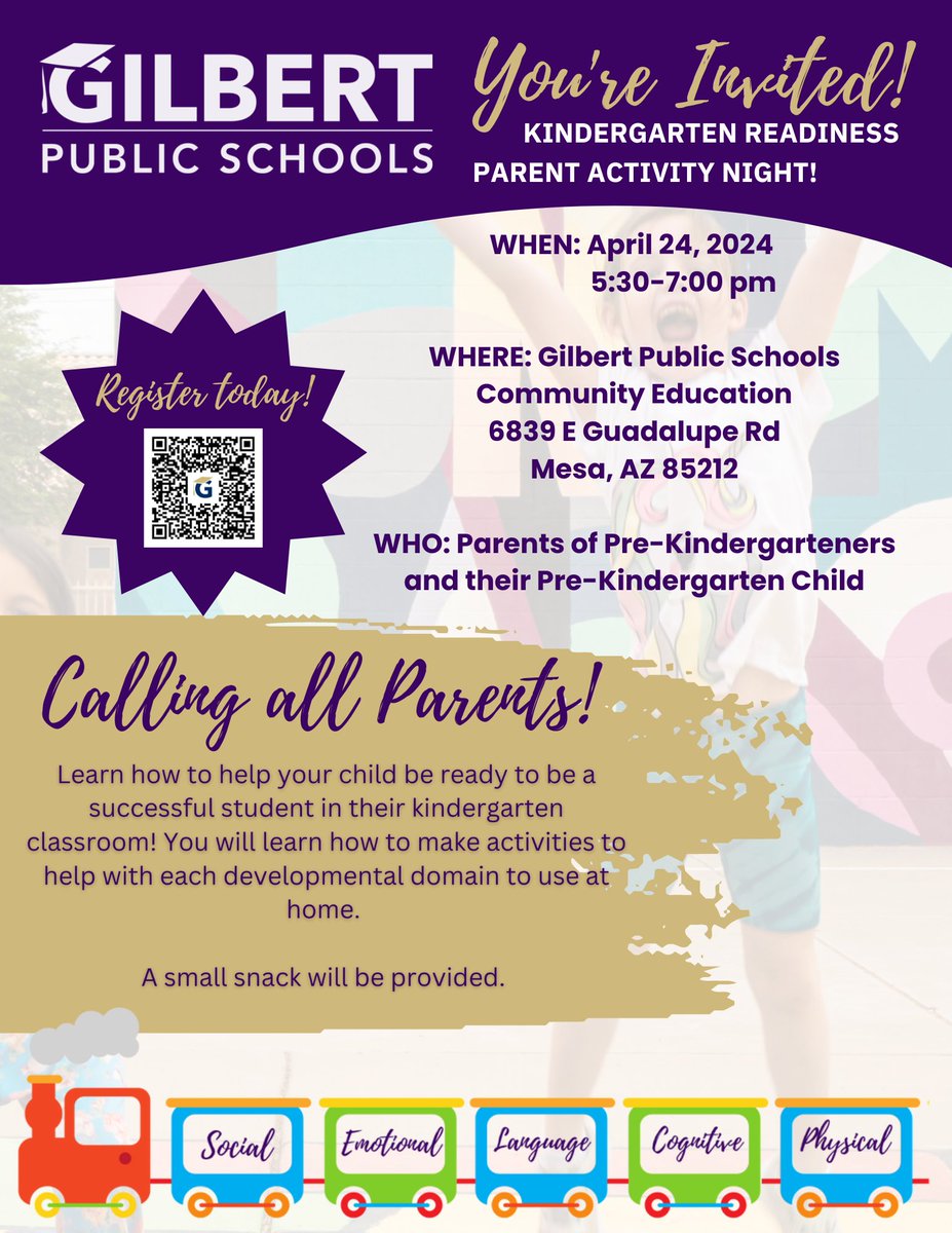 Is your student starting Kindergarten next year? Join our team to learn practical ways you can support your child to be best prepared for Kinder! 🍎😁 gilbertschools.net/kindergarten April 24, 2024, 5:30-7:00 pm at Gilbert Public Schools Community Education, 6839 E Guadalupe Rd