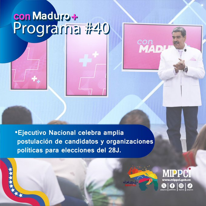 📣Pdte. @NicolasMaduro señaló que el Ejecutivo Nacional celebra amplia postulación de candidatos y organizaciones para elecciones del #28Jul. #RebeldíaAntiImperialista