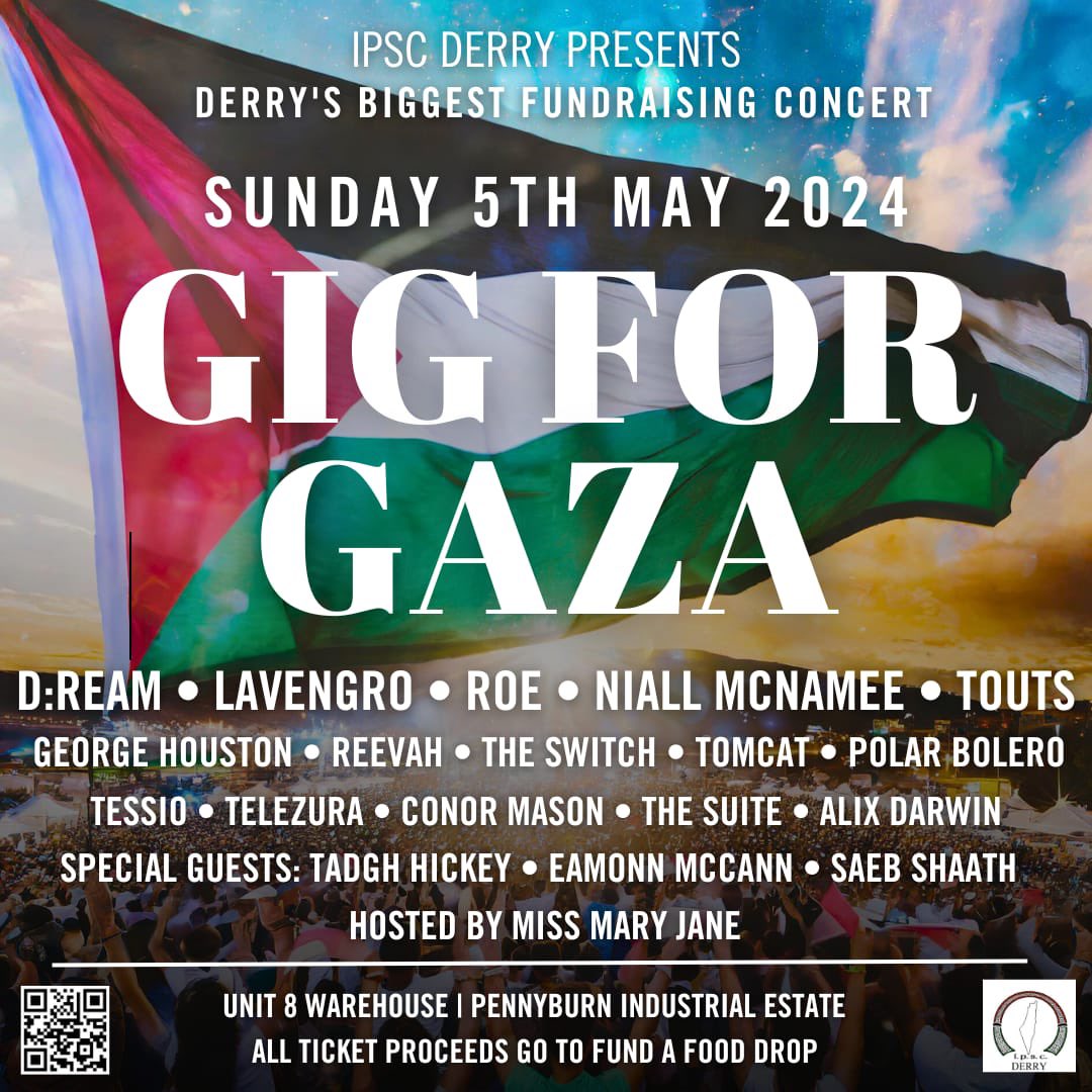 The lineup for the Gig For Gaza #Derry on Sunday 5th May has been announced. Get your tickets now at skiddle.com/whats-on/Derry…