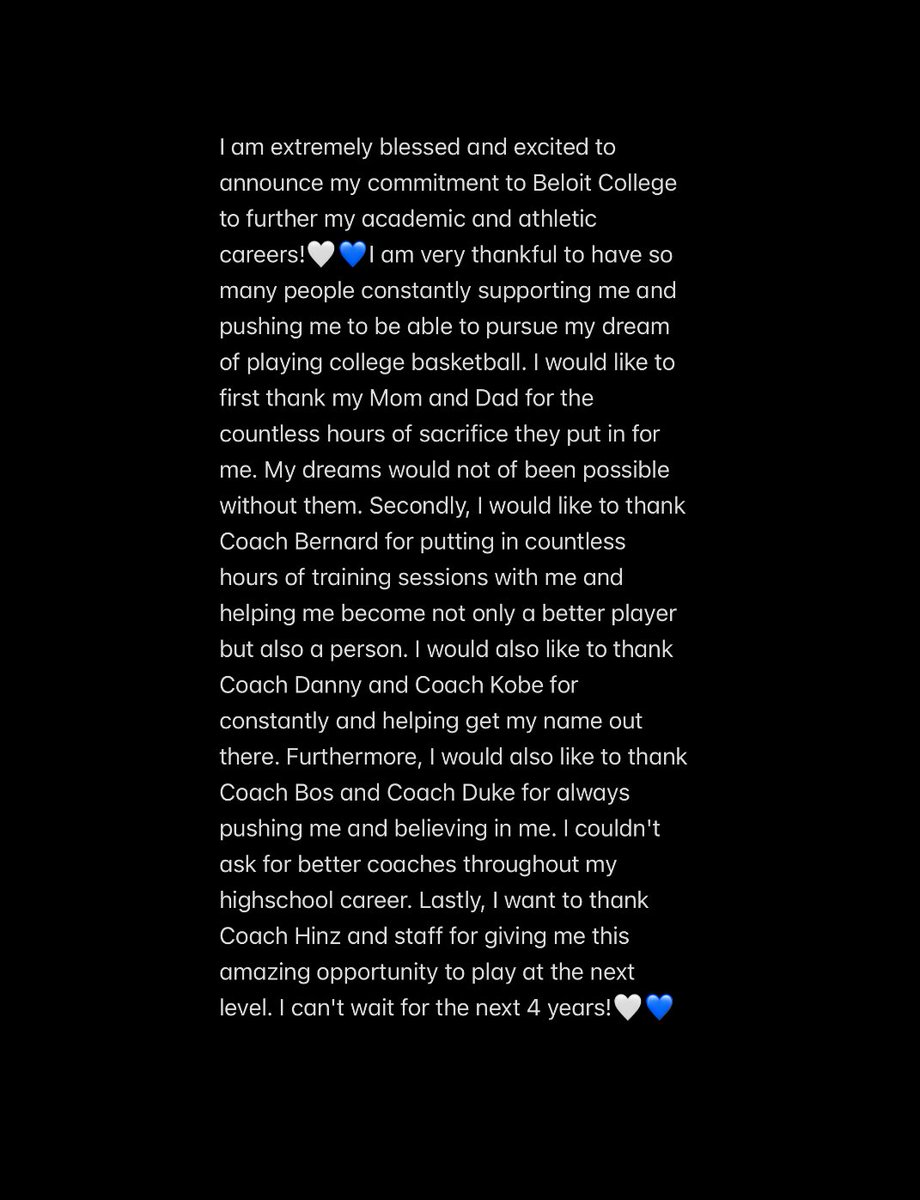 110% commited!!!🤍💙 <a href="/Beloit_College/">Beloit College</a> 

<a href="/GrantBoysHoops/">Grant Basketball</a> <a href="/dkostas6/">Danny Kostas</a> @kriese_kobe <a href="/Sports4Illinois/">Illinois Sports Updates</a> <a href="/NXTPRO_IL/">NXTPRO Illinois</a> <a href="/ILHoopProspects/">Illinois Hoop Prospects</a>