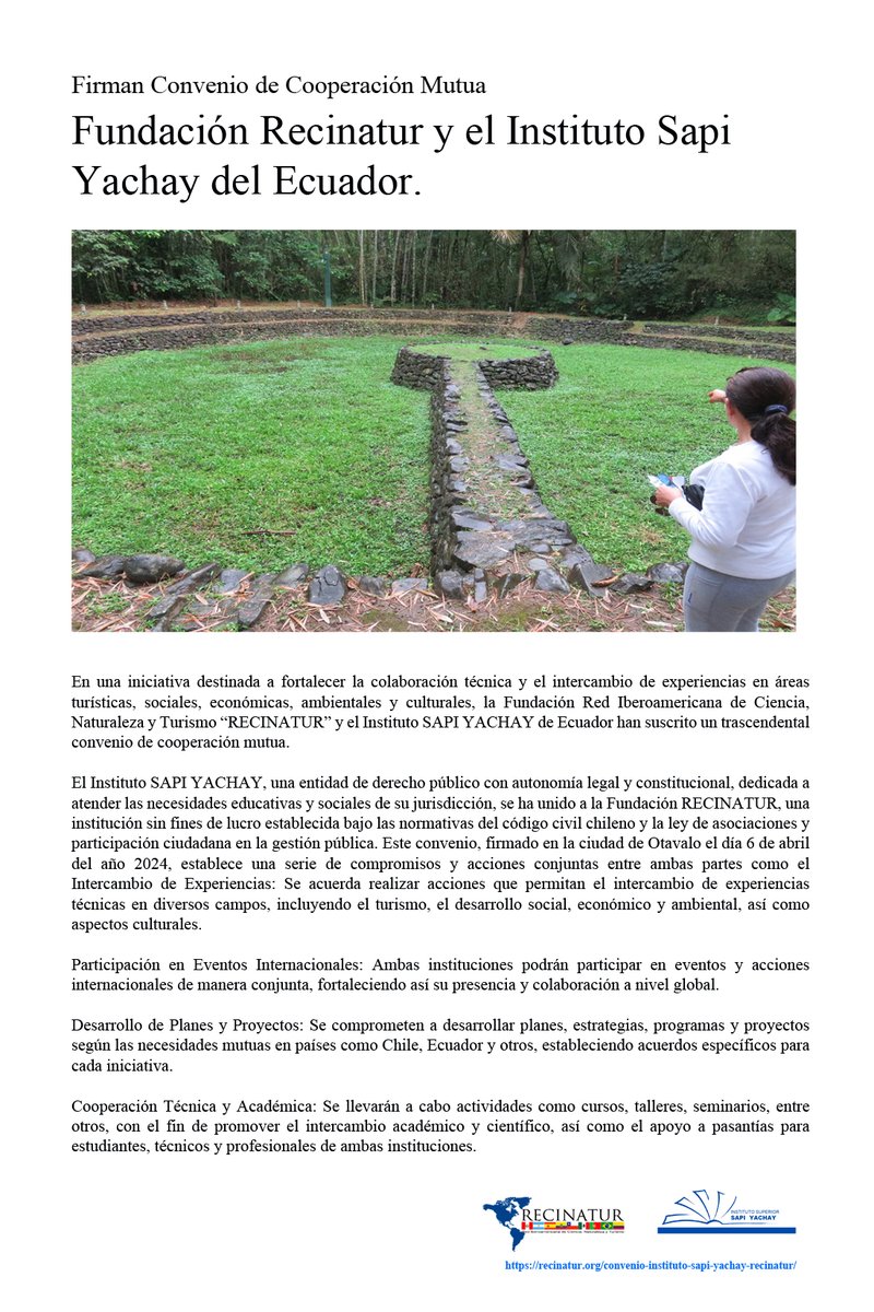 Firman Convenio de Cooperación Mutua 
Fundación Recinatur y el Instituto Sapi Yachay del Ecuador.