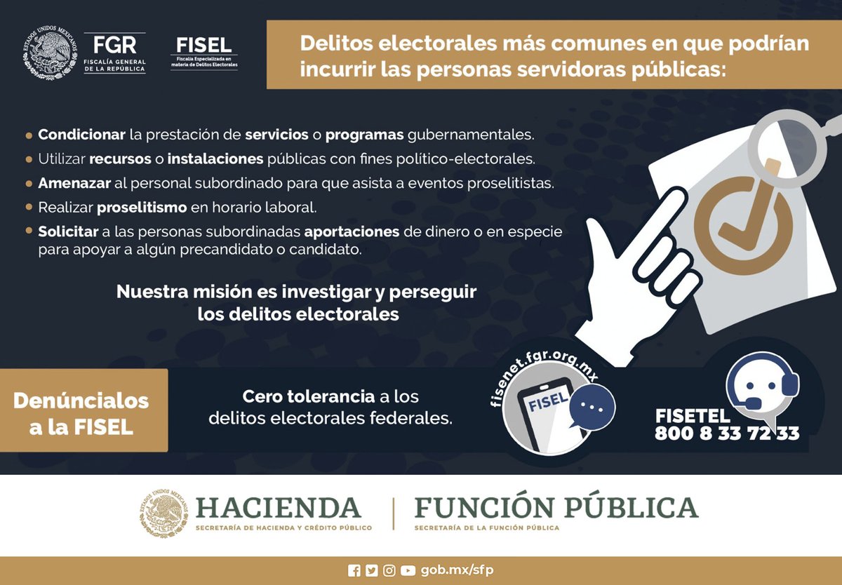 Denuncia aquí delitos electorales federales👇 💻 fisenet.fgr.org.mx ☎️ 8008337233 #DenúncialosEnLaFISEL