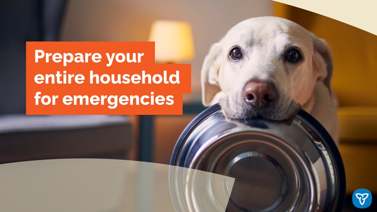 Make sure your entire household is prepared! Pets should have their own emergency kits & be included in your emergency plans. Learn more: ontario.ca/SafetyForAll #NationalPetDay #BePrepared