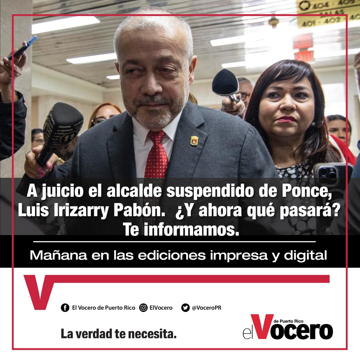 A juicio el alcalde suspendido de Ponce, Luis Irizarry Pabón. ¿Y ahora qué pasará? Te informamos mañana en nuestra ediciones impresa y digital.