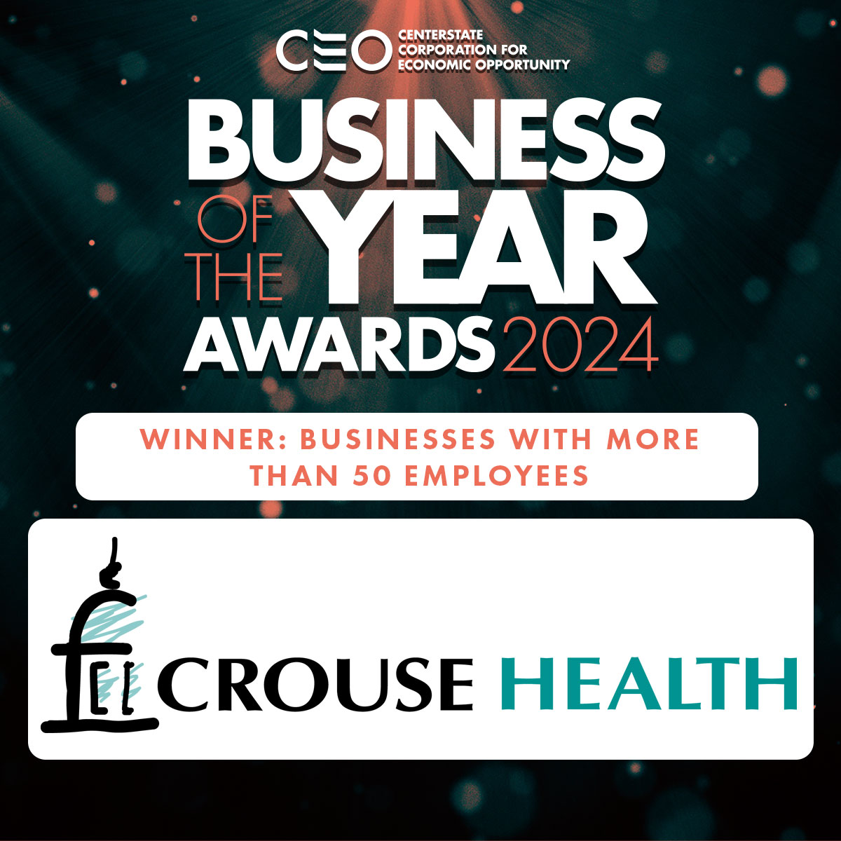Crouse Health is excited to share that it has been named @CenterStateCEO's 2024 Business of the Year Award winner, in the Businesses with More Than 50 Employees category!