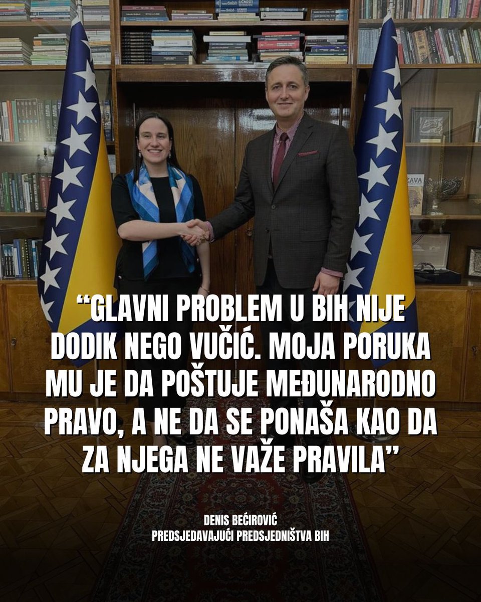 Iskrena podrška predsjedavajućem Predsjedništva Bosne i Hercegovine, prof.dr. Denisu Bećiroviću i njegovom beskompromisnom zalaganju za usvajanje Rezolucije o genocidu u Srebrenici o kojoj će se raspravljati na Generalnoj skupštini UN-a. Istina i međunarodno presuđene i…