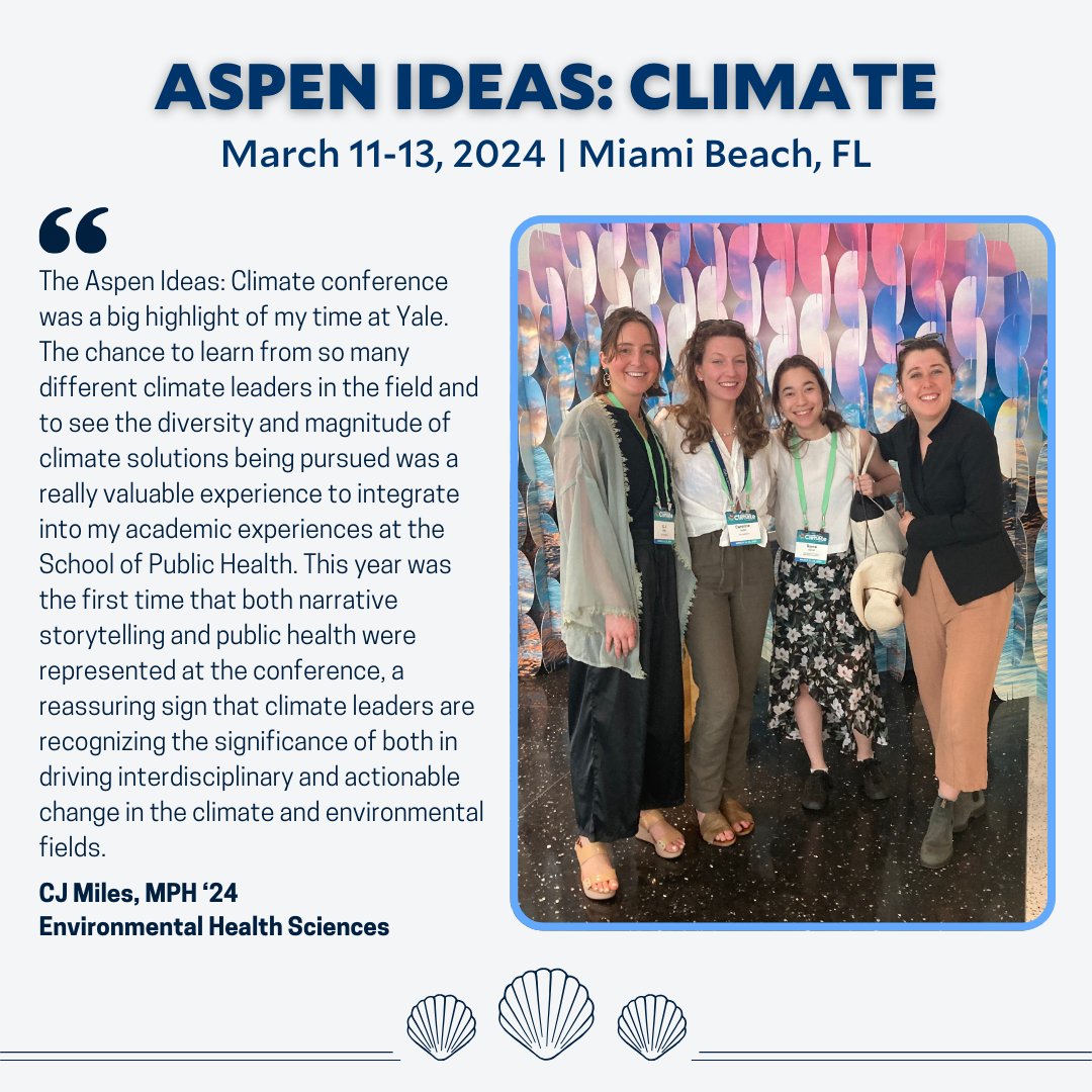 Last month, our Climate Change and Health concentration students, Riena Harker, CJ Miles, Kiley Pratt, and Caroline Sutton, traveled to Miami Beach to attend Aspen Ideas: Climate. See what CJ Miles has to say about her experience!