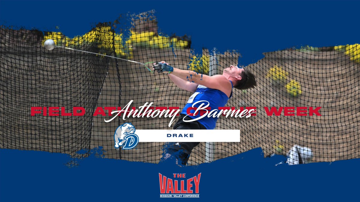 Missouri Valley Conference (@mvcsports) on Twitter photo Field Athlete of the Week⫸ Anthony Barmes, <a href="/Drake_TFXC/">Drake TF & XC</a>
▪️ Won the Wartburg Outdoor Classic in the Hammer with a new MVC all-time mark of 71.07m‼️
▪️ Currently sits 10th in the Nation, 1st in the MVC, & 8th in the West Region‼️
#MVCTF | #TheValleyRunsDeep Field Athlete of the Week⫸ Anthony Barmes, <a href="/Drake_TFXC/">Drake TF & XC</a>
▪️ Won the Wartburg Outdoor Classic in the Hammer with a new MVC all-time mark of 71.07m‼️
▪️ Currently sits 10th in the Nation, 1st in the MVC, & 8th in the West Region‼️
#MVCTF | #TheValleyRunsDeep