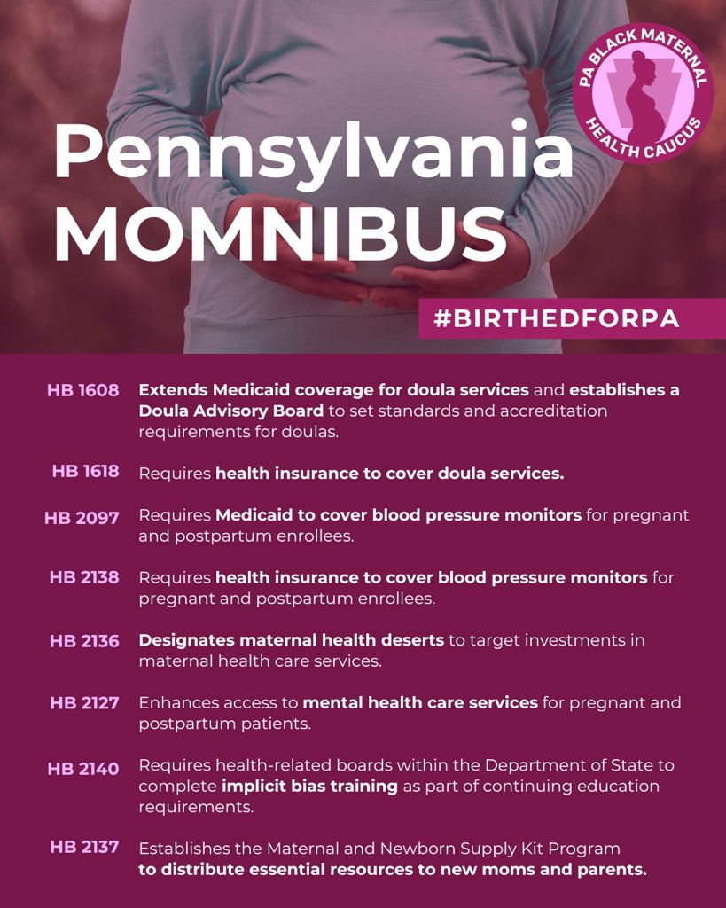 Thanks to @pablackmhc, we have introduced the Pennsylvania Momnibus legislation in time for Black Maternal Health Week! We're looking forward to session next week, when we bring awareness to the bills, with events planned in the Capitol ... I look forward to reporting back!