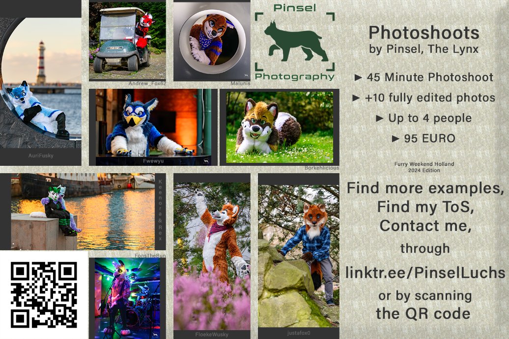PinselLuchs's tweet image. After a marvelous #FWH last time, I am offering my photography services for #FurryWeekendHolland this year again! Are you attending and interested? DM me! 📷✨

If not, why not? It's like FWA, but smaller - and Dutch!
