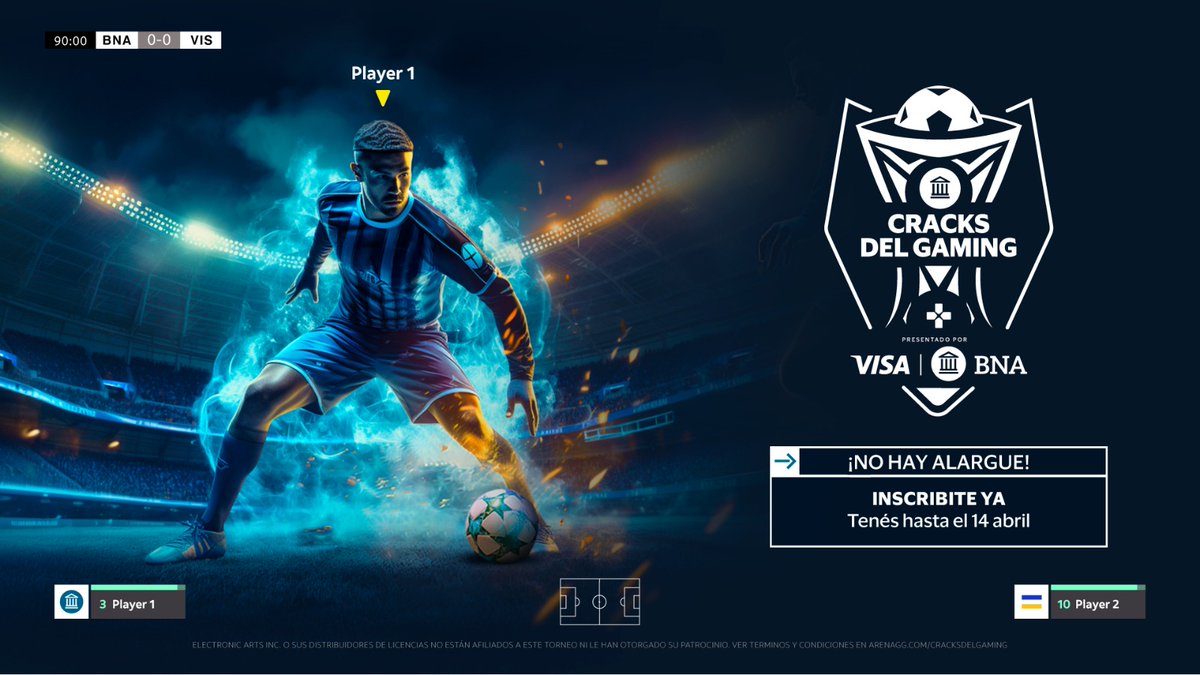 No te pierdas el desafío #CracksDelGaming🏆 de @VisaArgentina junto a @BancoNacion hay muchos premios en juego! 🔥🎮 ✅Joysticks ✅Auriculares ✅+Periféricos oficiales ✅+44 MIL FC POINTS‼️ Demostrá tu habilidad en EA #FC24 😏⚽ ¡Inscribite ahora! 👉bit.ly/48XTUH6