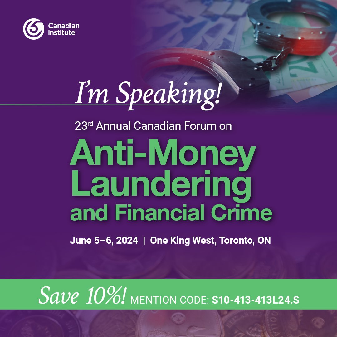 🇨🇦This June I am honoured to moderate a panel on #IllegalWildlifeTrafficking at the #CanadianInstitute 23rd Annual Canadian Forum on Anti-money Laundering and Financial Crime.  

#IWT #EnvironmentalCrime #TBML #AML @VIDOCQGroup
