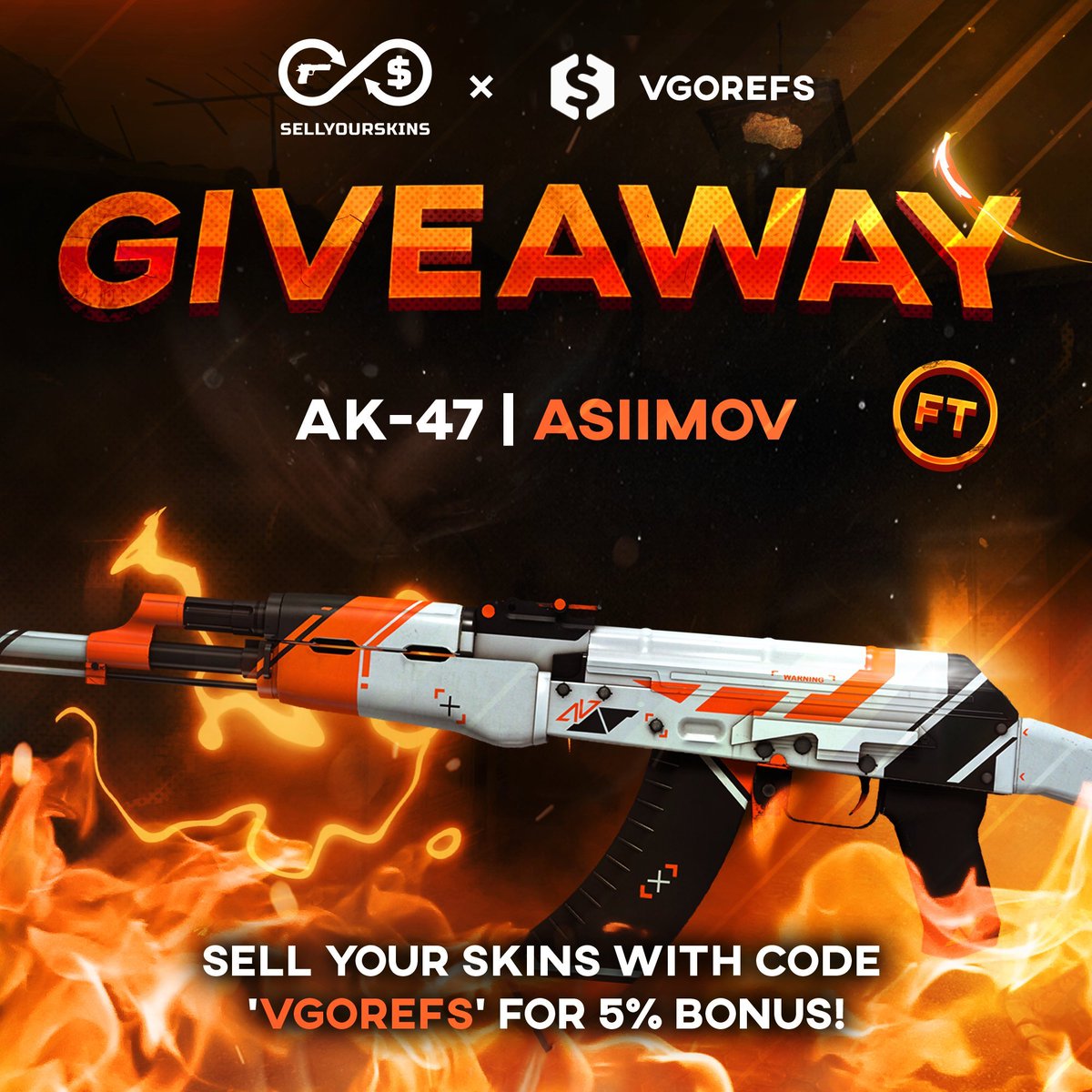 $42.00 GIVEAWAY! 🥳 AK-47 | Asiimov [FT] To enter: ✅ Follow us & @sellyourskins ✅ Retweet + Like ✅ Tag your friends Winner in 72 hours, Best of luck! ⚡️