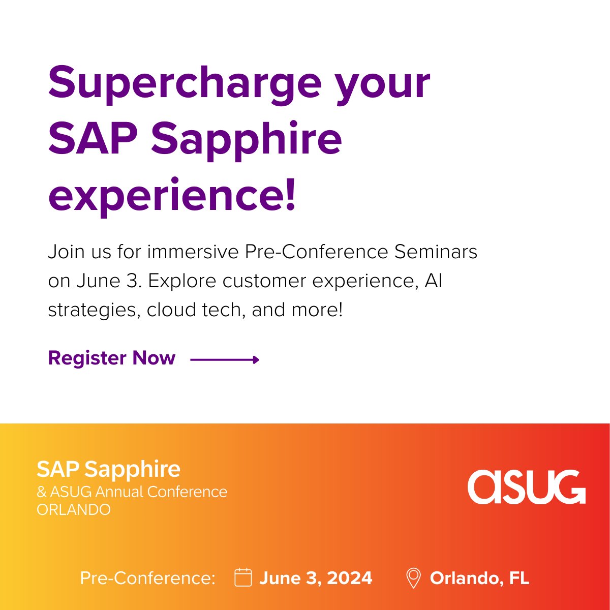Will you be at #SAPSapphire & #ASUGAnnualConference? Make sure to sign up for our SAP BTP pre-conference seminar! Hear real-world examples of data integrations, low-code/no-code customizations and #AI use cases. Reserve a spot now: bit.ly/3wviLnT