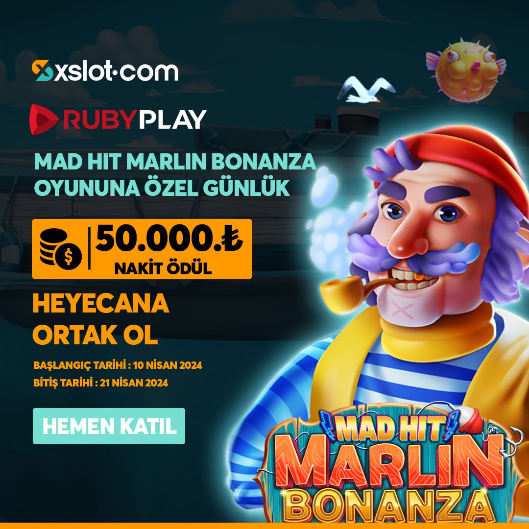 💰 GÜNLÜK 50.000₺ ÖDÜLLÜ 🔥 RUBY PLAY SLOT TURNUVASI BAŞLADI! ✅18 Nisan'a Kadar Mad Hit Marlin Bonanza Oyununa Katılım sağla! 👑Sadece Xslot Üyelerine Özel Ödül Havuzundan Payını Al! ⚡️ Güncel Giriş ➡️ bit.ly/Xslotcom #xslotgiris #xslotcasino #xslotslot