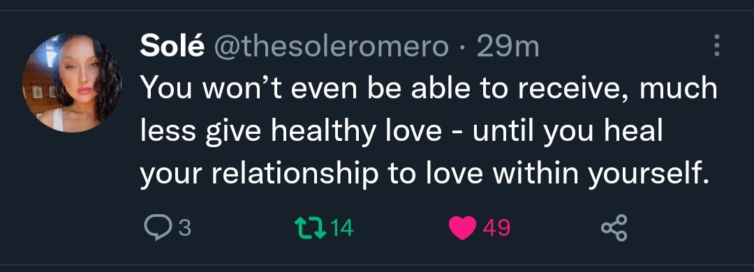 You can only give and receive healthy love if you have a good healthy loving relationship with self. Your relationship with yourself is the most important relationship you have 🔥🔥🔥