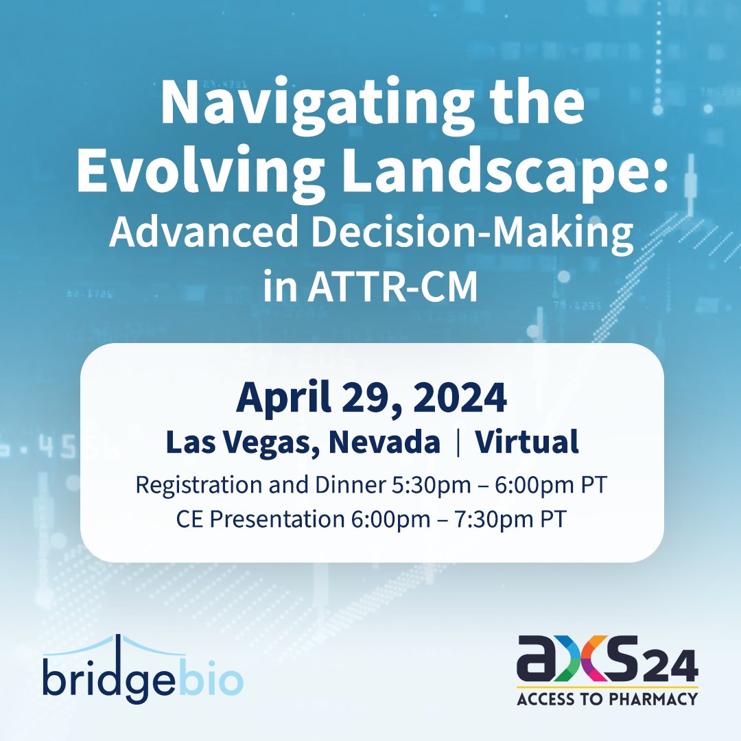 At this year’s @Asembia Specialty Pharmacy Summit, BridgeBio will be supporting a satellite symposium with @ReachMD to provide educational tools for navigating the evolving landscape in ATTR-CM. Register here: bit.ly/43Sknot