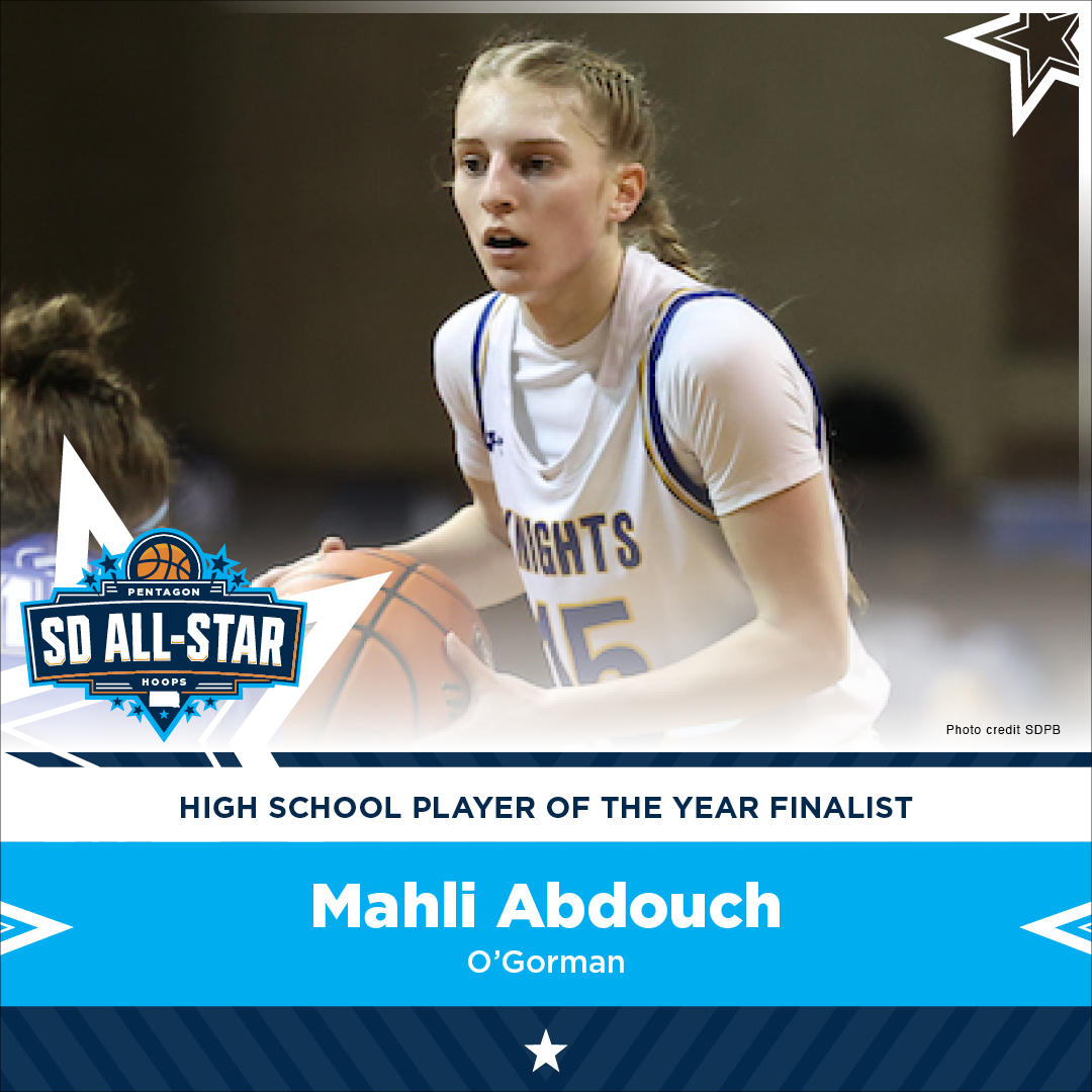 4th nominee for ⭐ SD All-Star ⭐ girls player of the year: @MahliAbdouch15, a 5-foot-8 guard from @OGLadyKBball. Mahli led her team to a AA state championship and a perfect 24-0 season. Upon graduation, she'll head to Brookings to play hoops with @GoJacksWBB. #SanfordSports