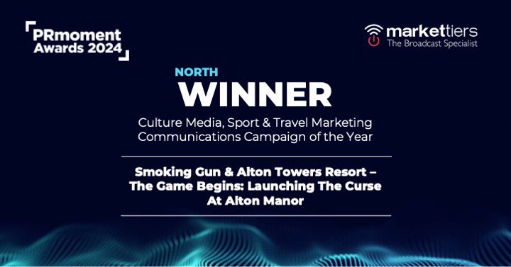 The gold Culture Media, Sport & Travel Marketing Communications Campaign of the Year award, sponsored by @markettiers goes to… @SmokingGunPR for its The Game Begins: Launching The Curse At Alton Manor with Alton Towers Resort 🥇