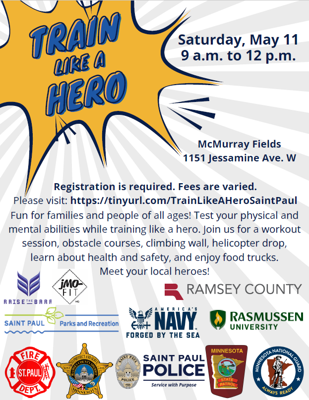 Come test your physical and mental abilities while training like a hero! There will be obstacle courses, food trucks, and a chance to meet your heroes – K9s, SWAT, and other specialty units! Please arrive with proper fitness attire and footwear. Register: tinyurl.com/TrainLikeAHero…