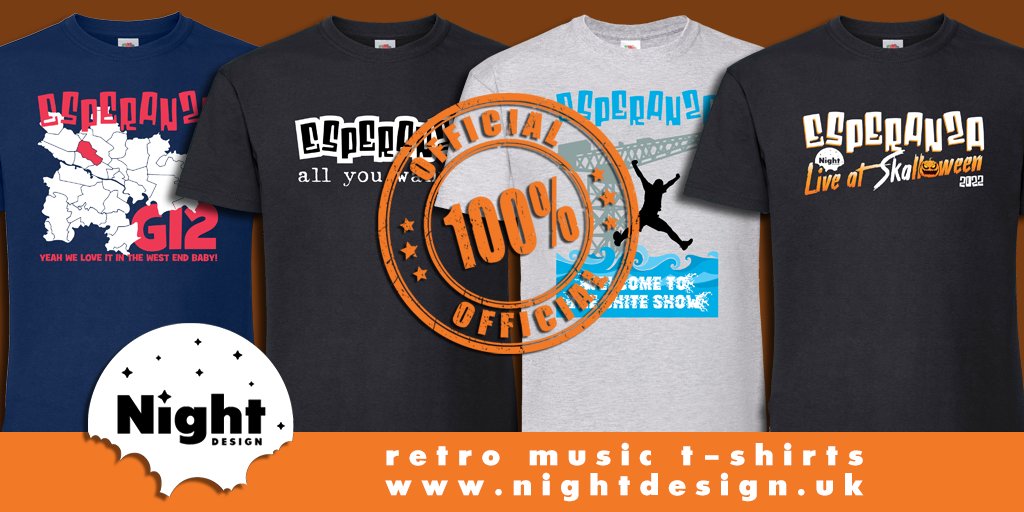 We have added some of Esperanza's back catalogue of t-shirt designs to the website, so they are available online for the first time. All the latest designs will still only be available at gigs. nightdesign.uk/collections/al… #NightDesign #RetroMusicTees #Esperanza #Ska