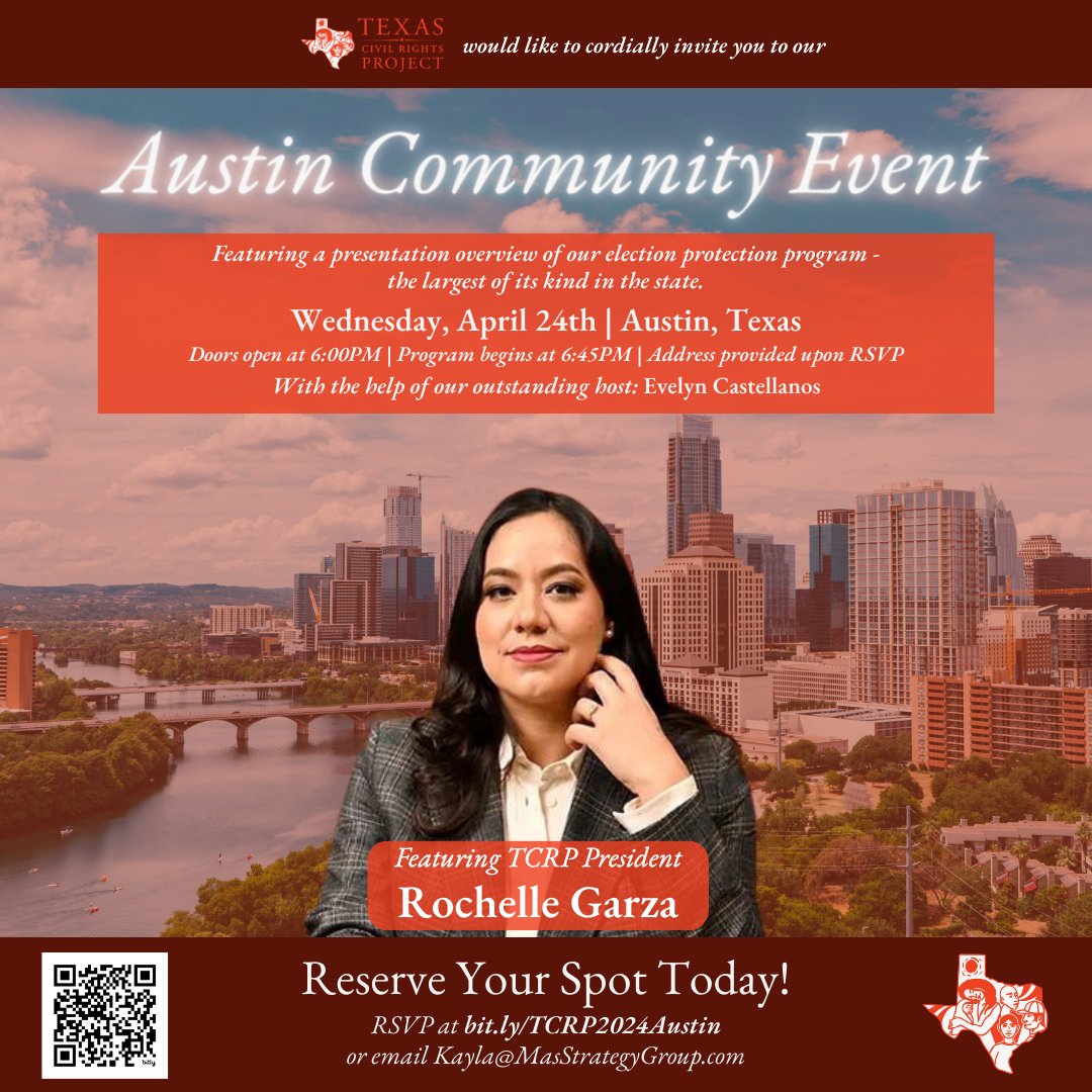 Our next event is less than two weeks away! Have you RSVP'd to join us in Austin for a great night of light bites, drinks, and community as we discuss protecting voters' rights in 2024? Reserve your spot: bit.ly/43Ebfnh