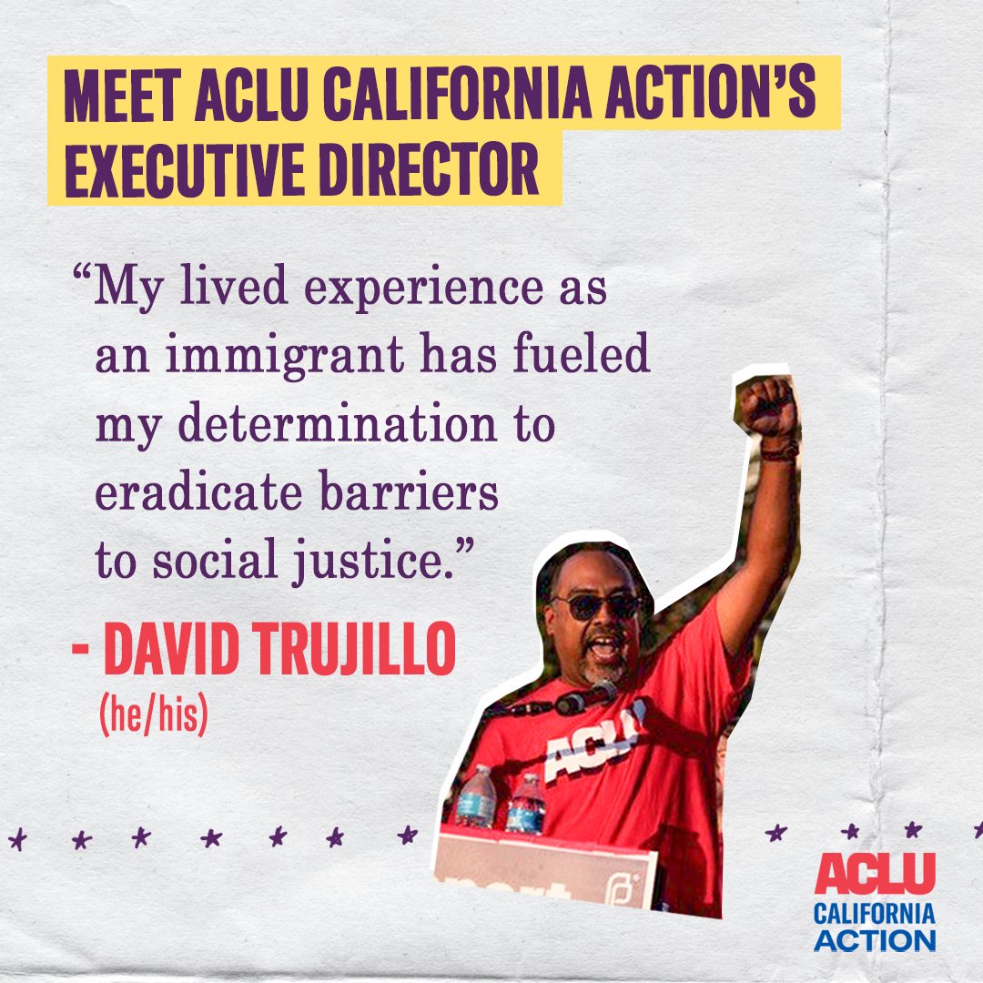 Meet our new executive director David Trujillo. With previous high level roles at @sdicACLU and Planned Parenthood Northern California, David brings a wealth of experience & a deep commitment to the values championed by ACLU. 🔗aclucalaction.org/2024/04/aclu-c…