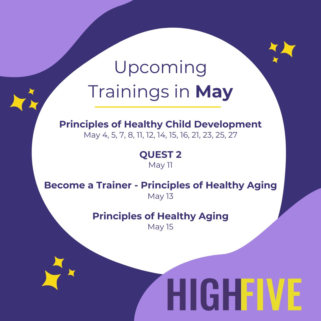Check out the upcoming training events from HIGH FIVE®, designed to propel your skills and knowledge in recreation leadership to new heights! Find more details and register at highfive.org #PROntario #HIGHFIVE #ProfessionalDevelopment