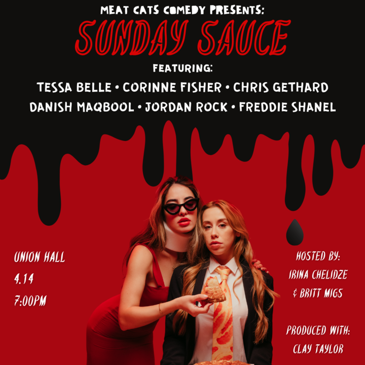 ~ TONIGHT | 7:30PM ~ @meatcats comedy presents: Sunday Sauce 🍝 Wrap up your week with @Brittymigs, Irina Chelidze and a night of laughs! This week's saucy line-up includes @PhilanthropyGal, @dmaq1, @JordanRock843, @tessabelllle, and @freddie_shanel! 🎟️tinyurl.com/meat-cats
