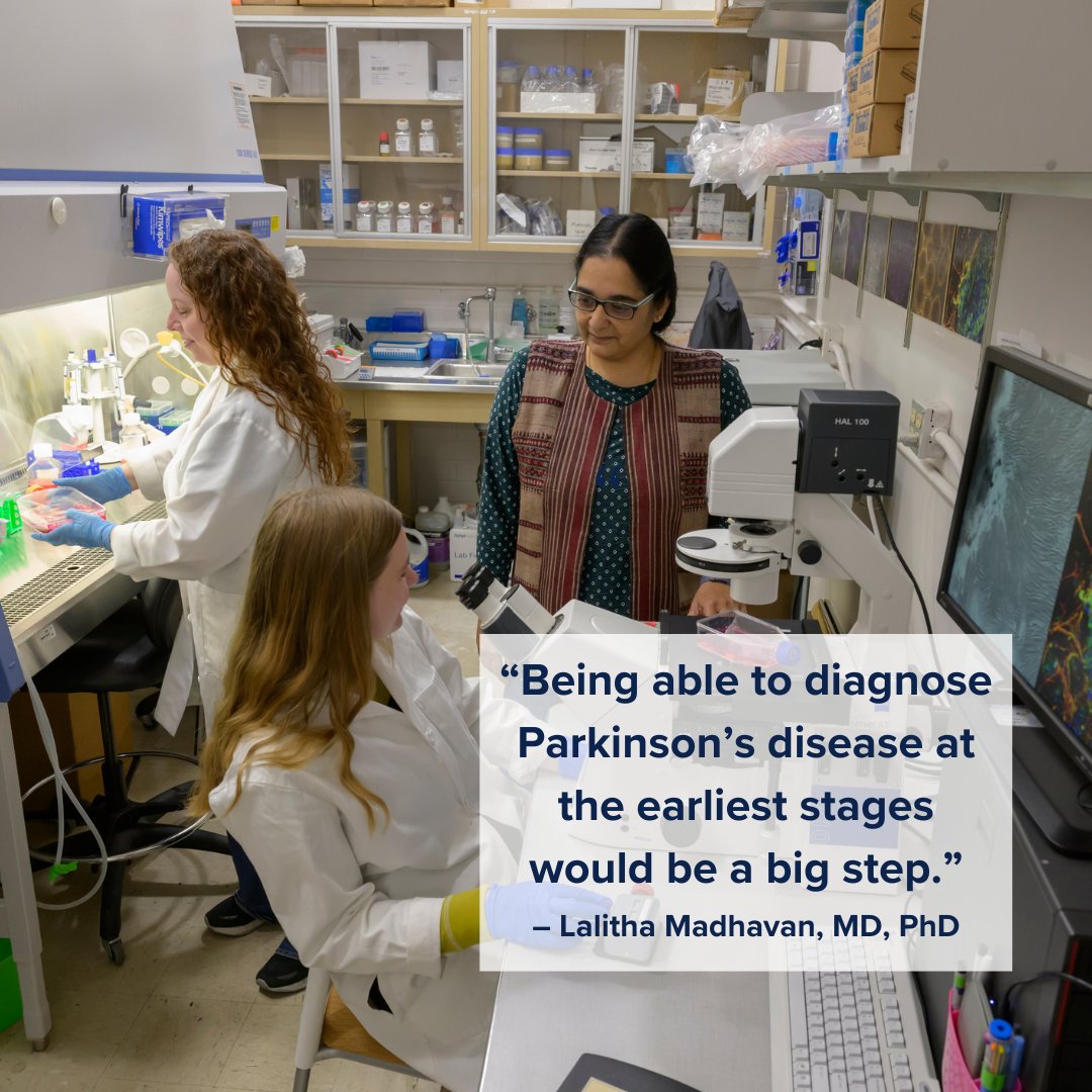 Millions of people worldwide are living with Parkinson’s disease. For #WorldParkinsonsDay2024, we’re highlighting Lalitha Madhavan, MD, PhD, who has created a new approach to studying the disease that may lead to earlier diagnosis & slower progression: bit.ly/3VTY9Ai