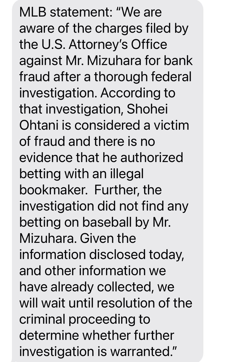 MLB statement on Shohei Ohtani investigation