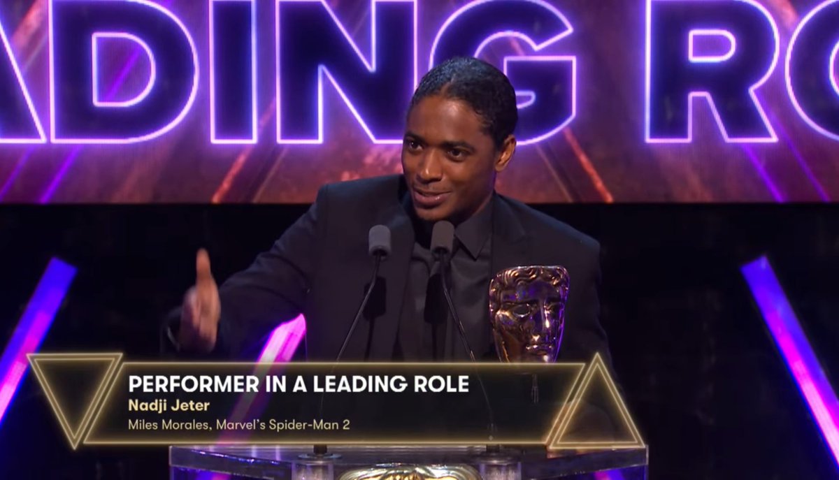 insomniacgames's tweet image. Congratulations to @NajJeter on winning the award for Performer in a Leading Role as Miles Morales in Marvel's #SpiderMan2PS5! 🕷️♥️🕸️

#BeGreaterTogether #BAFTAGamesAwards