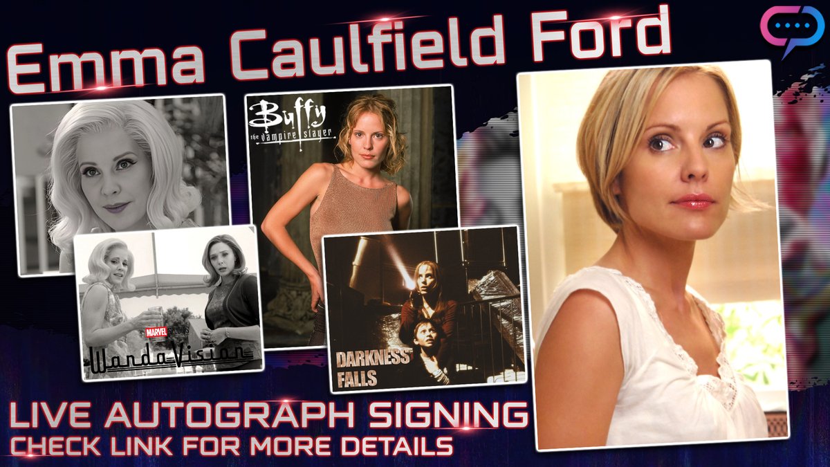 Emma Caulfield Ford, famous for her roles in Buffy, WandaVision, Darkness Falls and more is signing live TOMORROW! You can also get a personalized meet & greet! Shop and details in link: hubs.ly/Q02sCT_70 @emmacaulfield #buffy #darknessfalls #wandavision