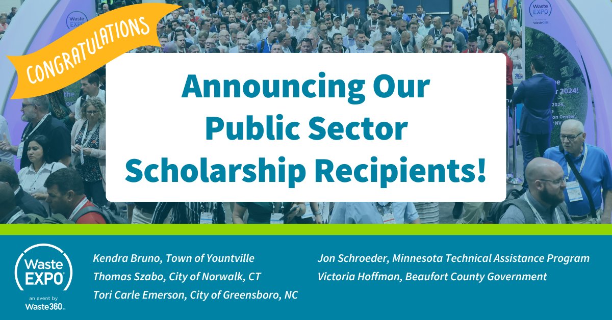 We are happy to announce our Public Sector Scholarship recipients! Congratulations to our recipients, and we look forward to seeing you experience all of what #WasteExpo has to offer in just a few weeks!