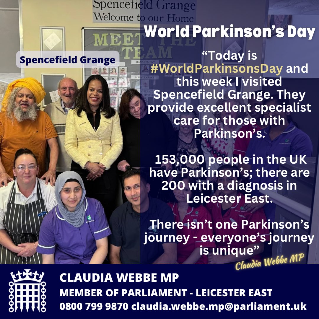 I’m proud to support the Parkinson’s community

Its good to know there are organisations like Spencefield Grange in Leicester East caring for those with Parkinson’s

Today on #WorldParkinsonsDay I’m thinking of constituents and all affected by Parkinson’s. Every journey is unique